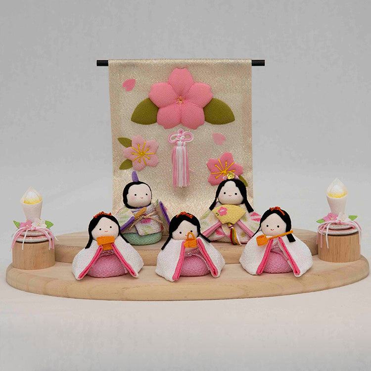 ぽてり ひな5人(麻の葉)木製台飾りセット 1-890