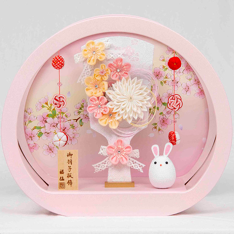羽子板ケース飾り　花うさぎ　W-41058