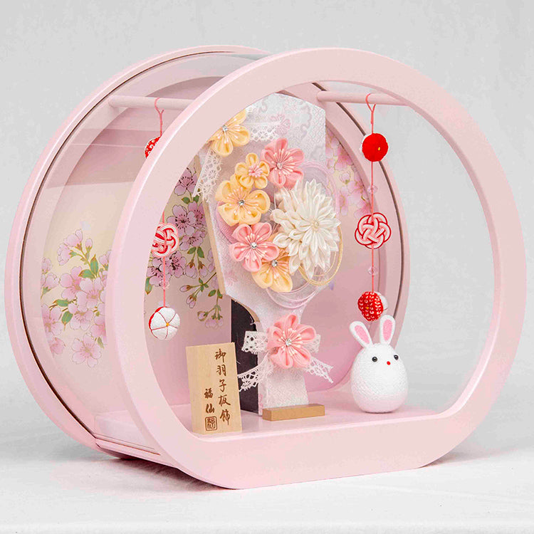 羽子板ケース飾り　花うさぎ　W-41058