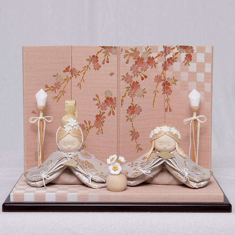 夢羽雛ましろ　ちりめん雛　平飾り(桜ぱねる・桃)