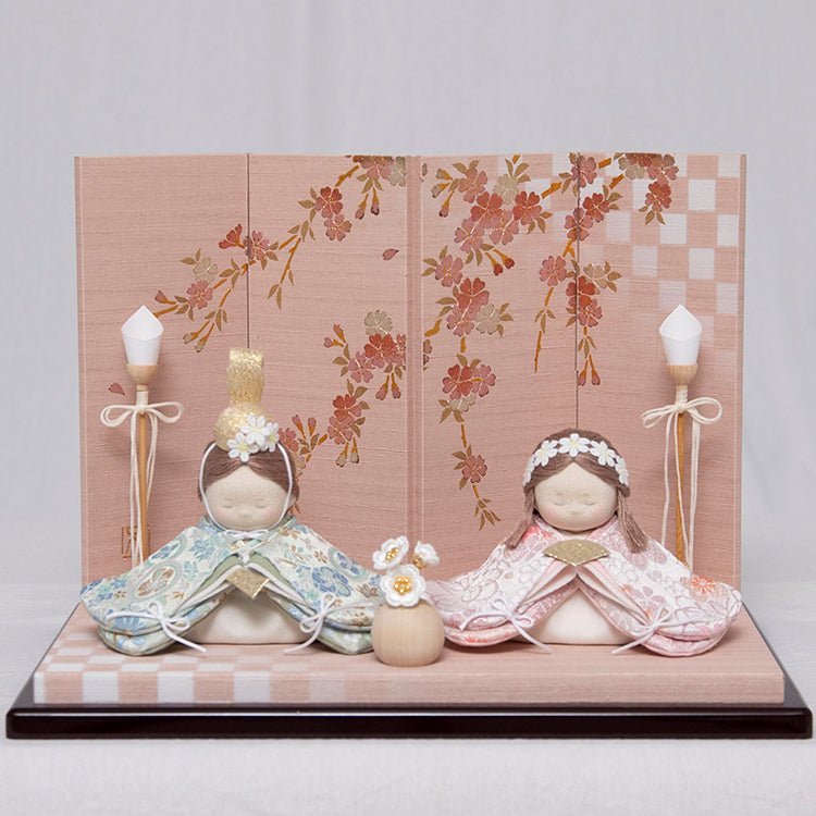 夢羽雛こはる　ちりめん雛　平飾り(桜ぱねる・桃)