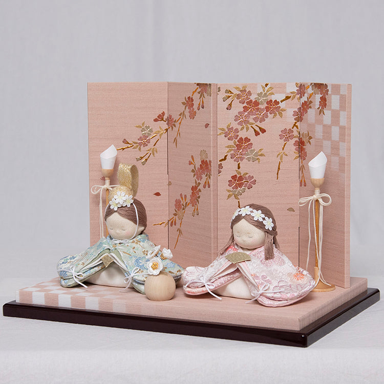 夢羽雛こはる　ちりめん雛　平飾り(桜ぱねる・桃)