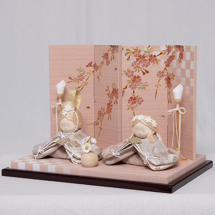 夢羽雛ましろ　ちりめん雛　平飾り(桜ぱねる・桃)
