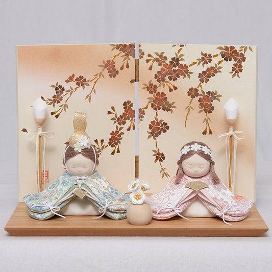夢羽雛こはる　ちりめん雛　平飾り(桜ぱねる・白)