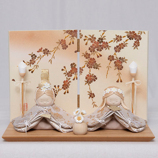 夢羽雛ましろ　ちりめん雛　平飾り(桜ぱねる・白)