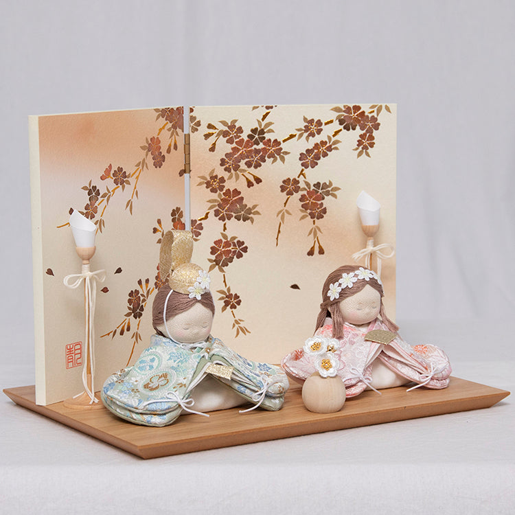 夢羽雛こはる　ちりめん雛　平飾り(桜ぱねる・白)
